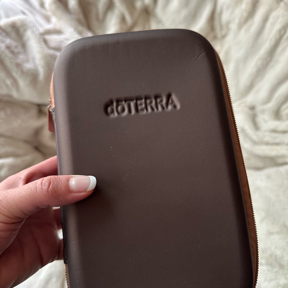 Doterra Brown Tablet Case with Leather-like Material and Zipper Closure